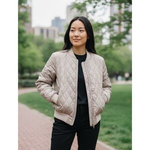 Quilted Tan Women's Bomber Jacket Medium lighter weight